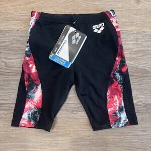 Arena NWT Boys Stormy Swim Jammer Youth 22 Black Red Training Swimsuit Shorts